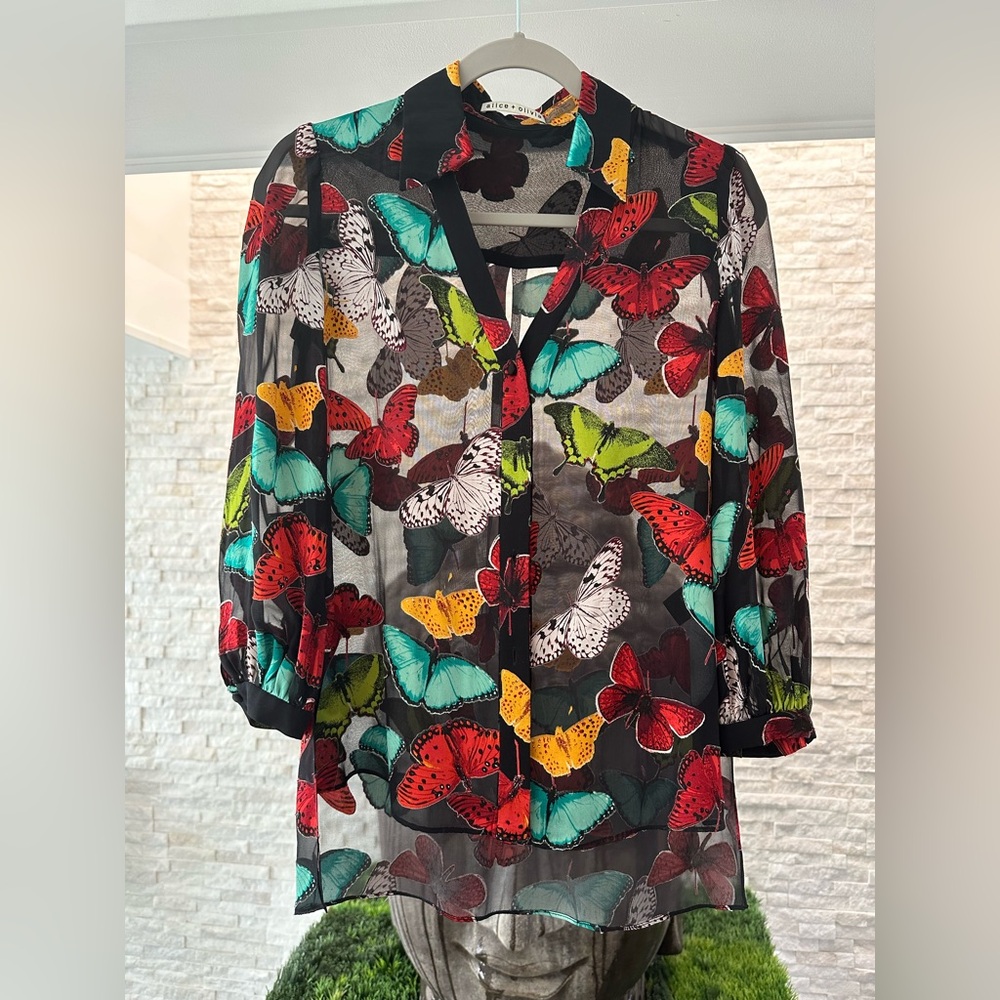 Alice + Olivia Multicolor Butterfly Sheila Burnout Blouse xs - Picture 4 of 10